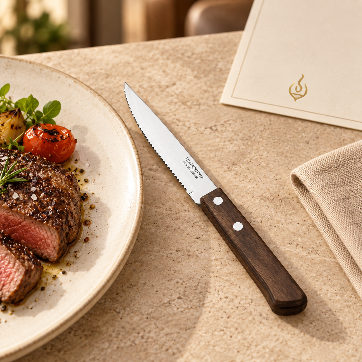 Steak- & Pizzamesser mit Holzgriff – 6er-Set