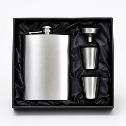 Flachmann-Geschenkset mit Gravur (8 oz)