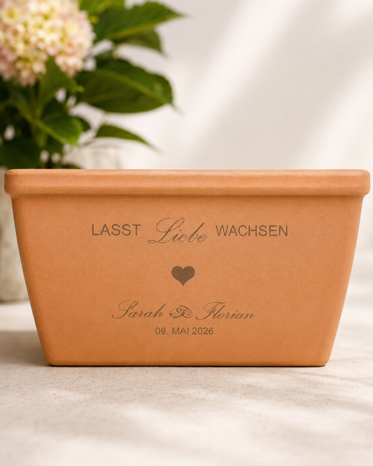 Hochzeitstopf „Lasst Liebe wachsen“ mit Gravur