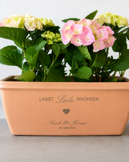 Hochzeitstopf „Lasst Liebe wachsen“ mit Gravur