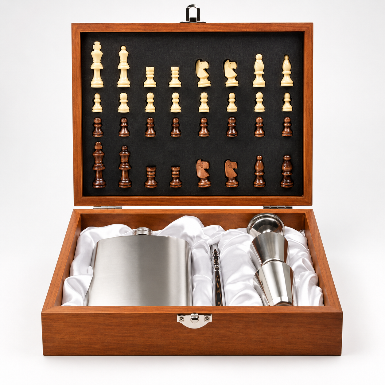Schachkoffer mit Flachmann-Geschenkset