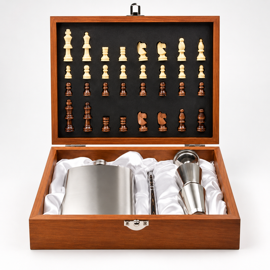 Schachkoffer mit Flachmann-Geschenkset